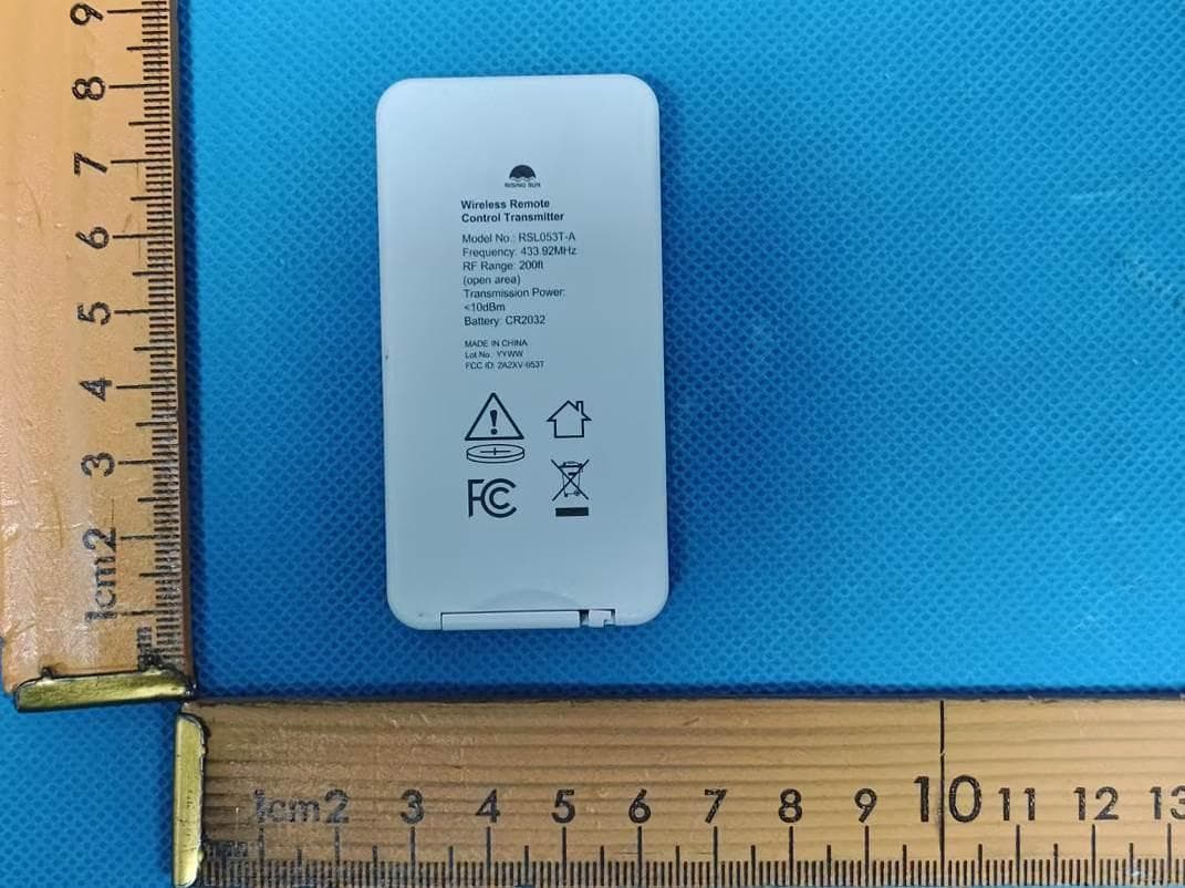 Remote control transmitter - FCC ID 2A2XV-053T - Ningbo Free Trade Zone Rising Sun Electrical Co., Ltd.