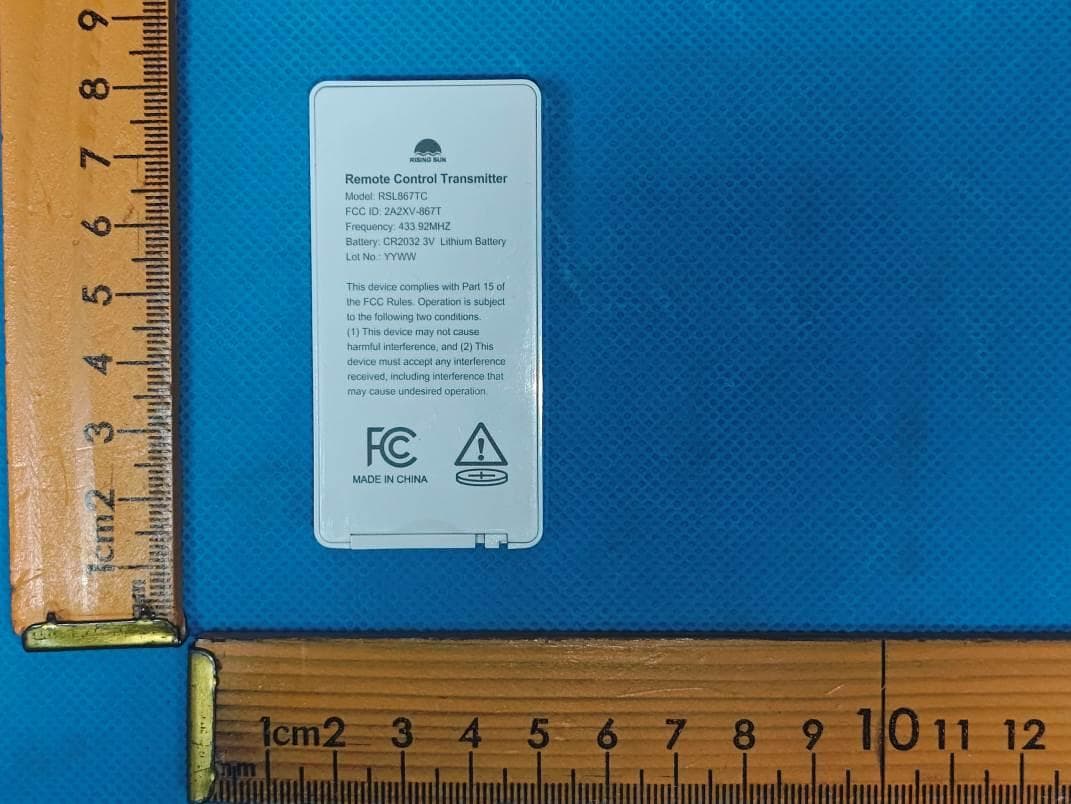 Remote Control Transmitter - FCC ID 2A2XV-867T - Ningbo Free Trade Zone Rising Sun Electrical Co., Ltd.