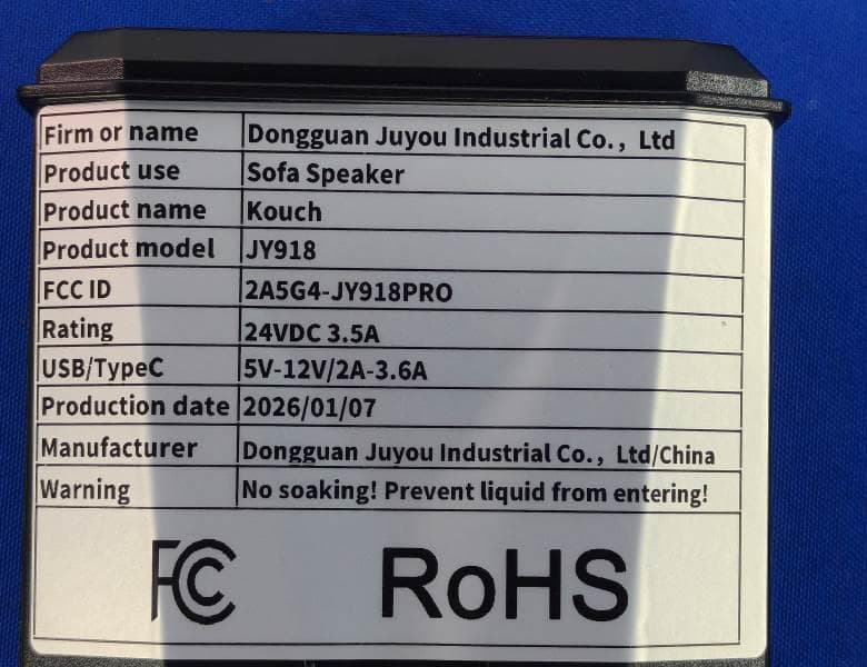 Sofa speaker - FCC ID 2A5G4-JY918PRO - Dongguan Juyou Industrial Co., Ltd (4)