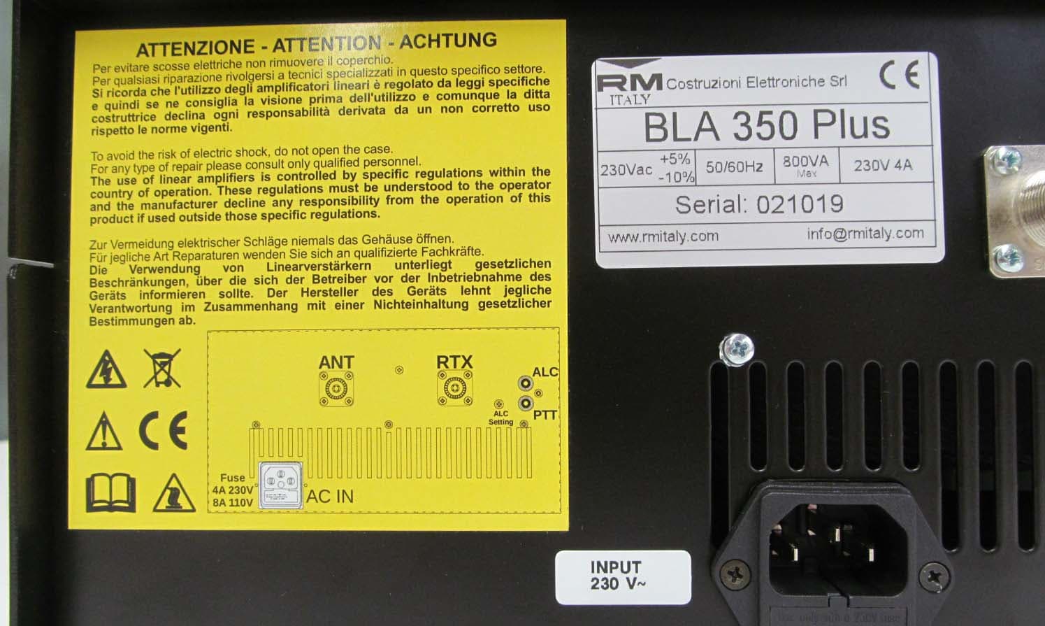 AMPLIFIER - FCC ID 2ACTR-BLA350 - RM COSTRUZIONI ELETTRONICHE Snc di Marchioni Davide e Daniele