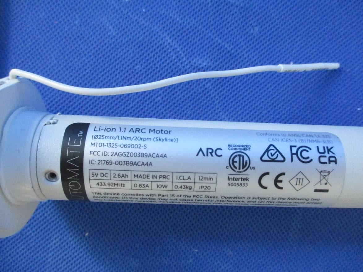 Li-ion 1.1Nm ARC Motor - FCC ID 2AGGZ003B9ACA4A - Rollease Acmeda Inc