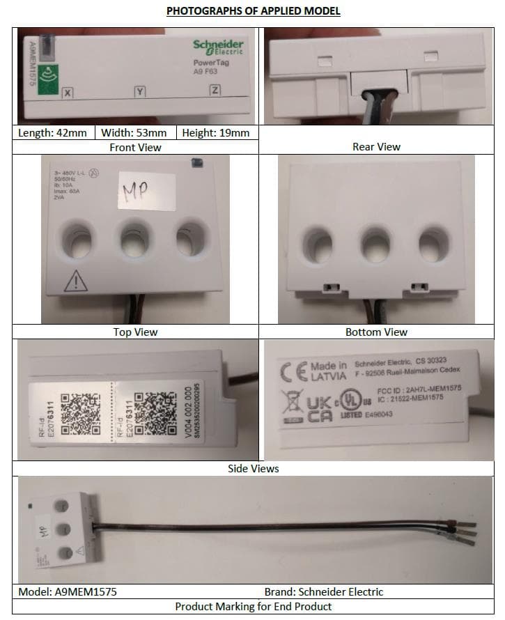 PowerTag F63 3P 480V - FCC ID 2AH7L-MEM1575 - Schneider Electric Industrie SAS