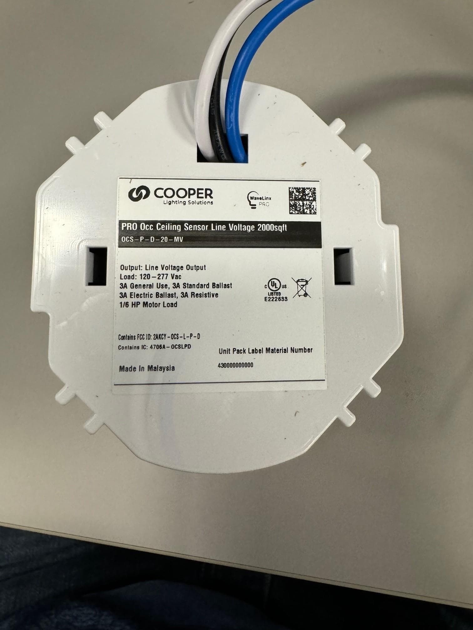 Acoustic Ceiling Sensor - FCC ID 2AKCY-OCS-L-P-D - Cooper Lighting LLC (4)
