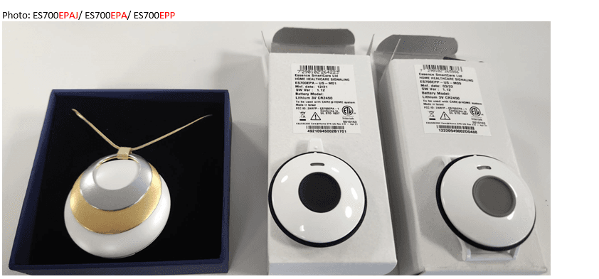 Emergency Pendant with/without Fall Detection - FCC ID 2ARFP-ES700EPAJ - Essence SmartCare Ltd
