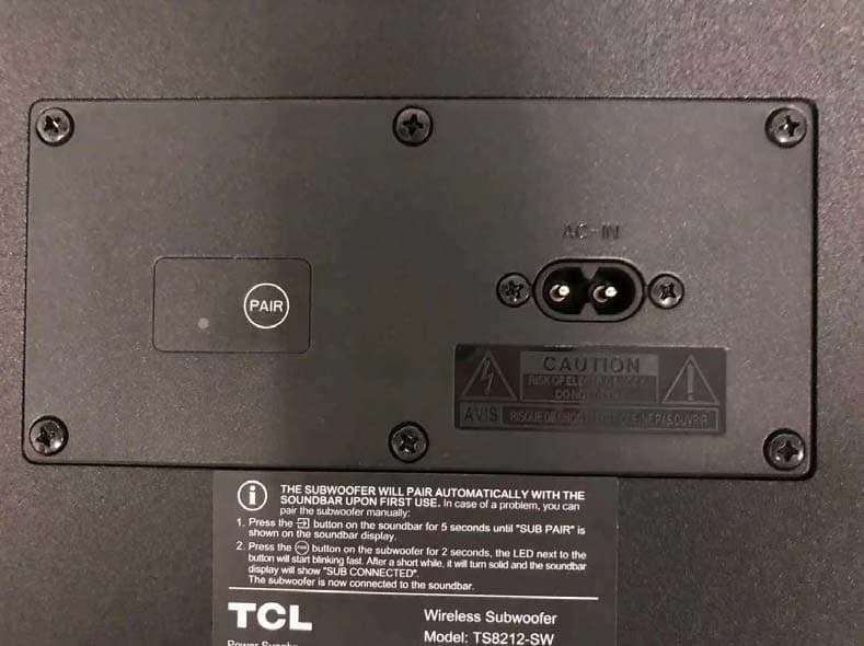 Wireless Subwoofer - FCC ID 2ARUDTS8212SW - TCL Entertainment Solutions Limited