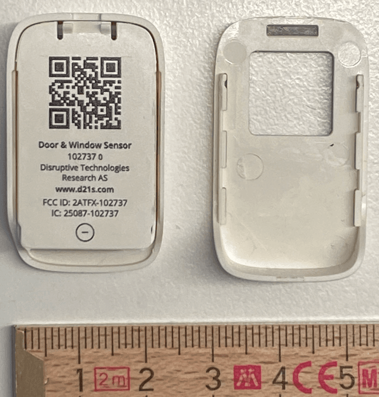 A wireless sensor used to detect if doors and windows are opened or closed. - FCC ID 2ATFX-102737 - Disruptive Technologies Research AS