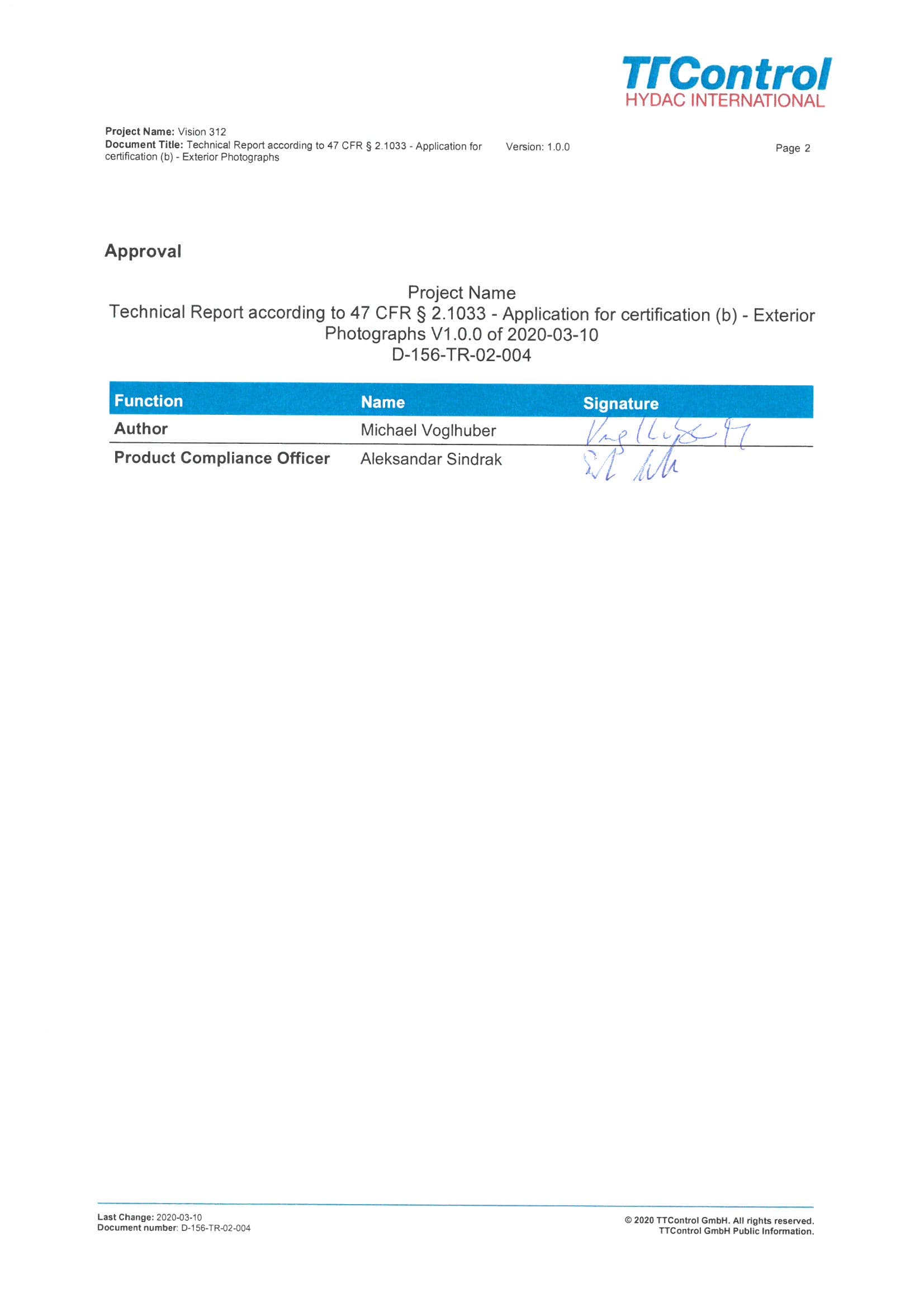 Vision 312 - FCC ID 2AUIVTTCVISION312 - TTControl GmbH