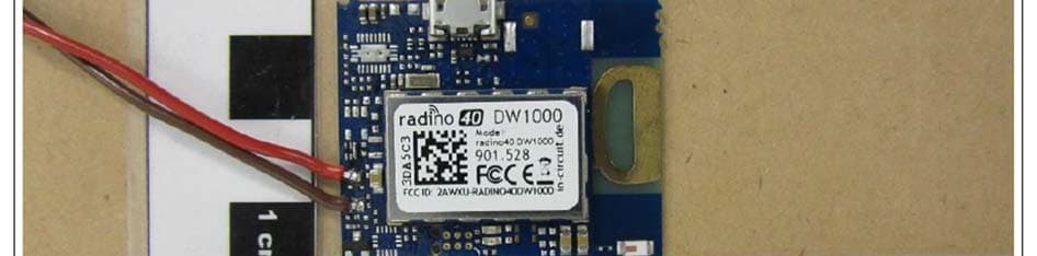 The In-Circuit radino40 DW1000 combines Nordic Semiconductors nRF52840 microcontroller and Decawaves DW1000 UWB radio chip in a small form-factor EMC-compliant module. - FCC ID 2AWXURADINO40DW1000 - In-Circuit GmbH (3)