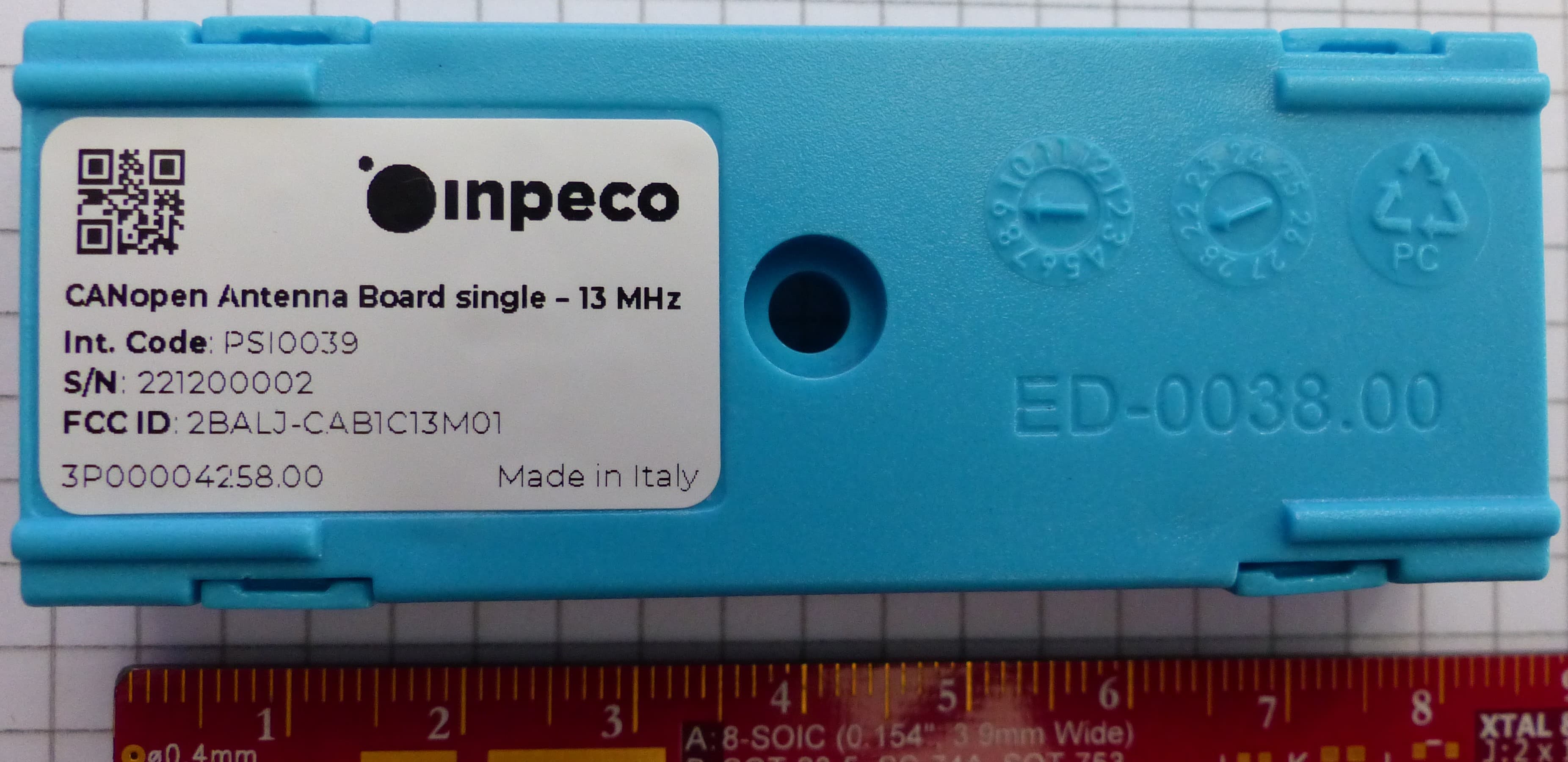 CANopen Antenna Board single - 13 MHz - FCC ID 2BALJ-CAB1C13M01 - INPECO SA