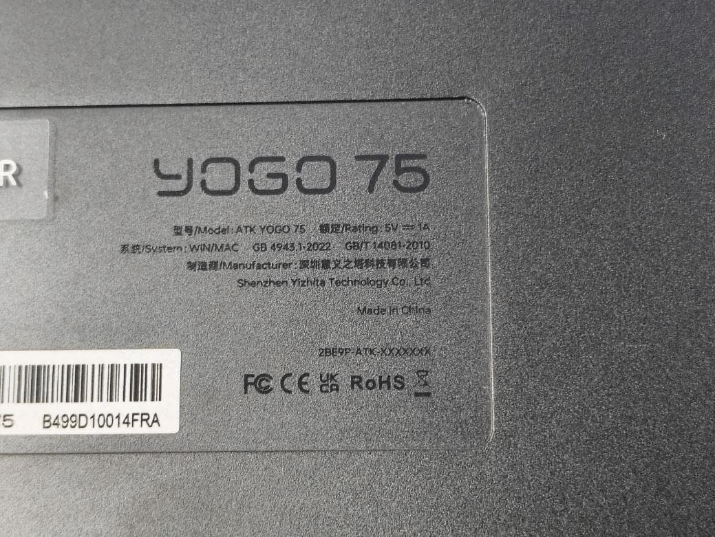 ATK YOGO 75 Low-Profile Mechanical Keyboard - FCC ID 2BE9P-HW9DX9SMB - Shenzhen Yizhita Technology Co., Ltd