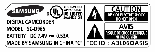 Digital Camcorder - FCC ID A3L06OASIS - Samsung Electronics Co Ltd