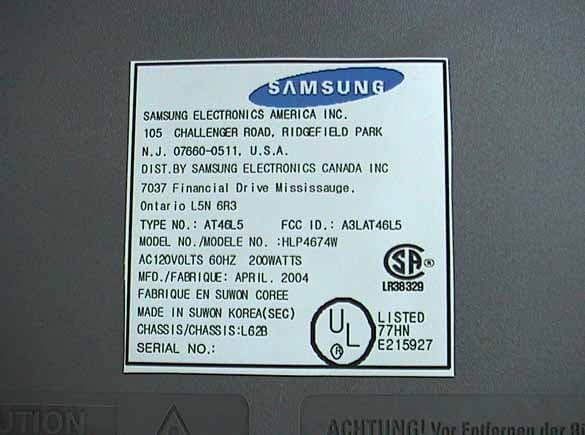 DLP Projection TV - FCC ID A3LAT46L5 - Samsung Electronics Co Ltd (3)