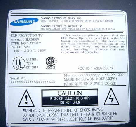 DLP TV Monitor - FCC ID A3LAT56L7X - Samsung Electronics Co Ltd
