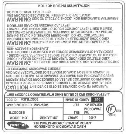 Microwave Oven - FCC ID A3LBT3000 - Samsung Electronics Co Ltd