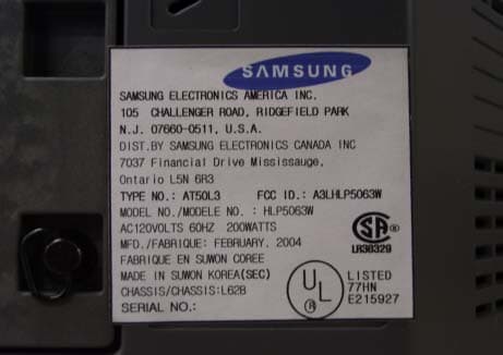 DLP Projection TV - FCC ID A3LHLP5063W - Samsung Electronics Co Ltd (2)