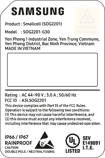 Smallcell (SOG2201) - FCC ID A3LSOG2201 - Samsung Electronics Co Ltd