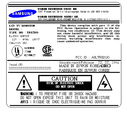 LCD TV Monitor - FCC ID A3LTR32UO - Samsung Electronics Co Ltd