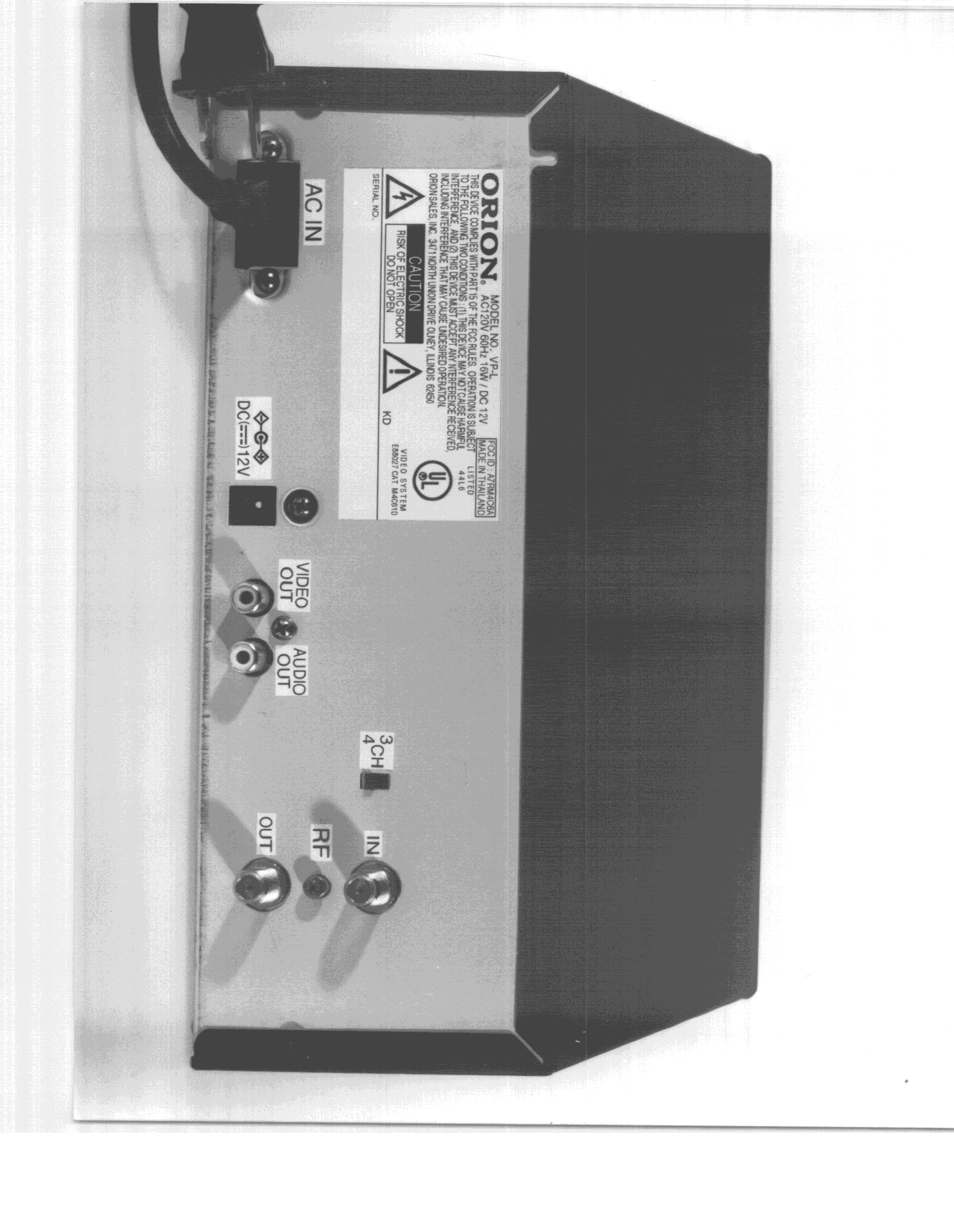 Video Cassette Player - FCC ID A7RM4C6A - ORION ELECTRIC CO., LTD.