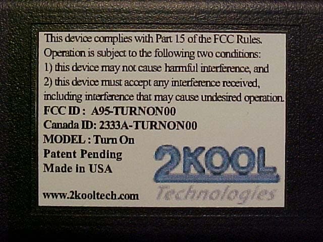 Remote Control - FCC ID A95-TURNON00 - Dukane Corporation