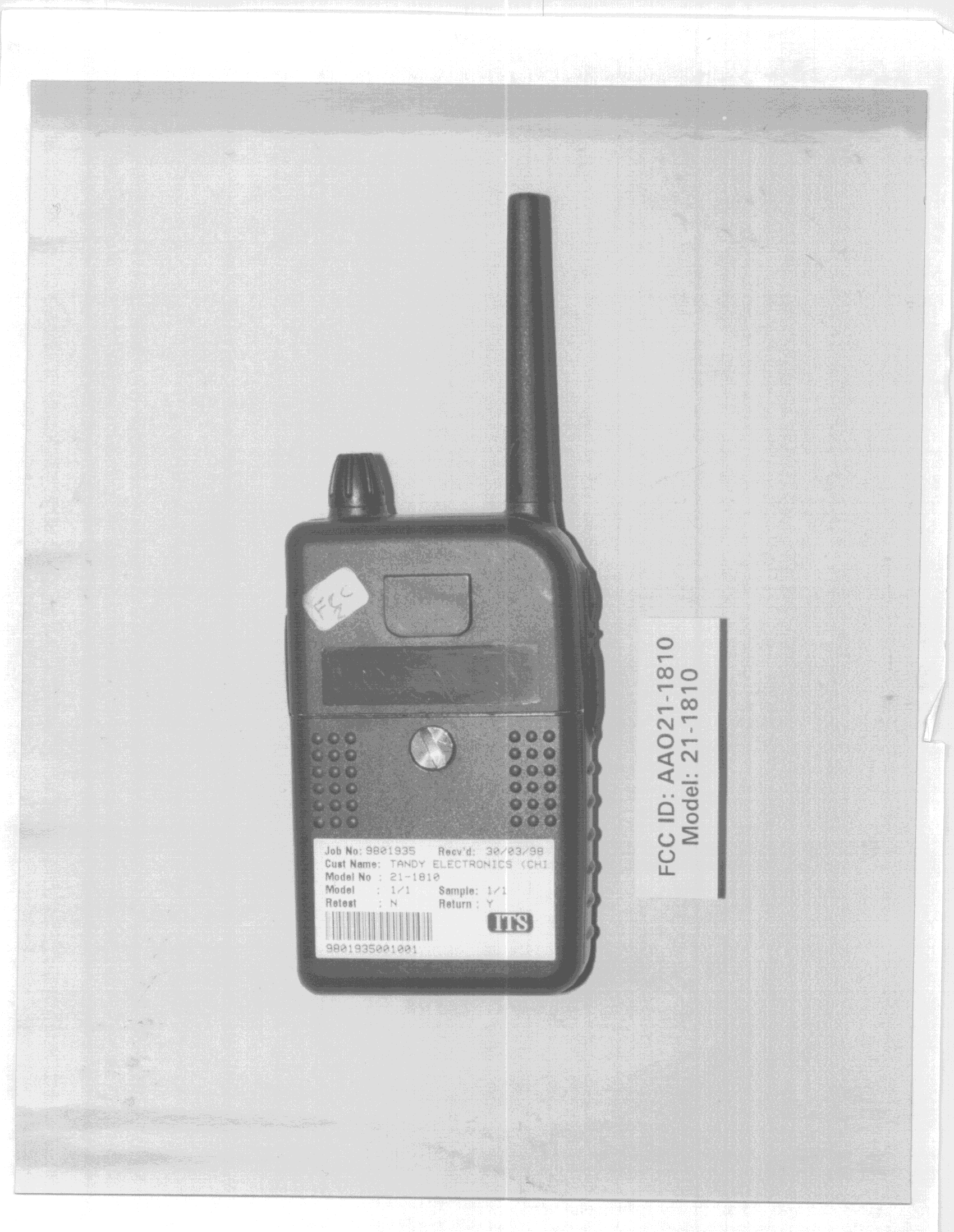 FRF - Part 95 Family Radio Face Held Transmitter - FCC ID AAO21-1810 - RadioShack Corporation