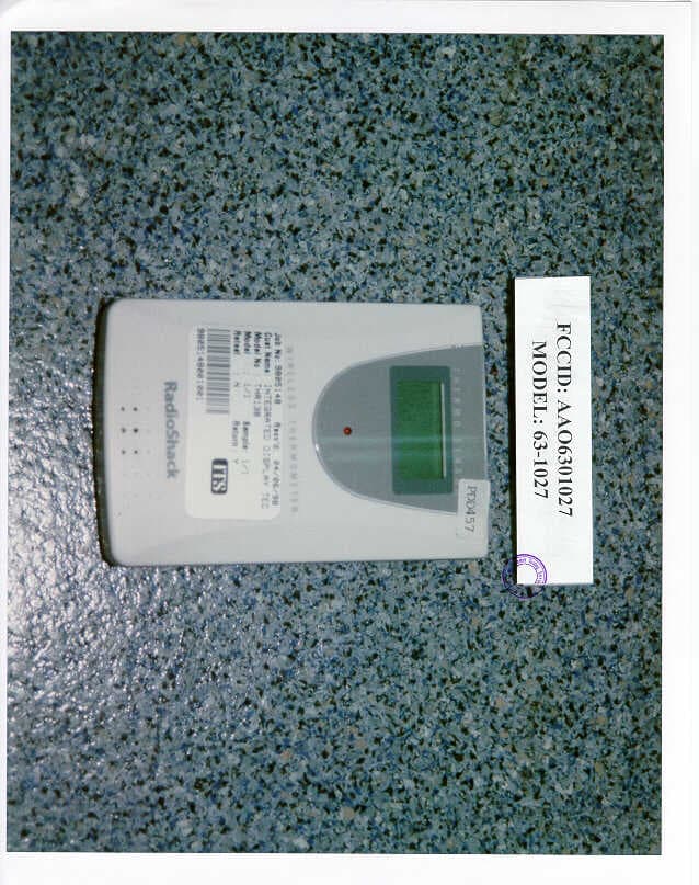WIRELESS REMOTE THERMOMETER SENSOR - FCC ID AAO6301027 - RadioShack Corporation