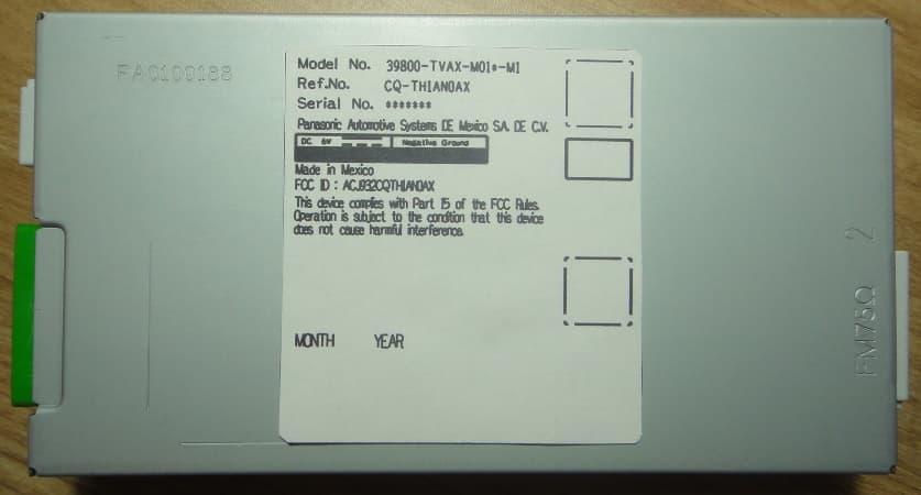 Car radio tuner - FCC ID ACJ932CQTH1AN0AX - Panasonic Corporation of North America