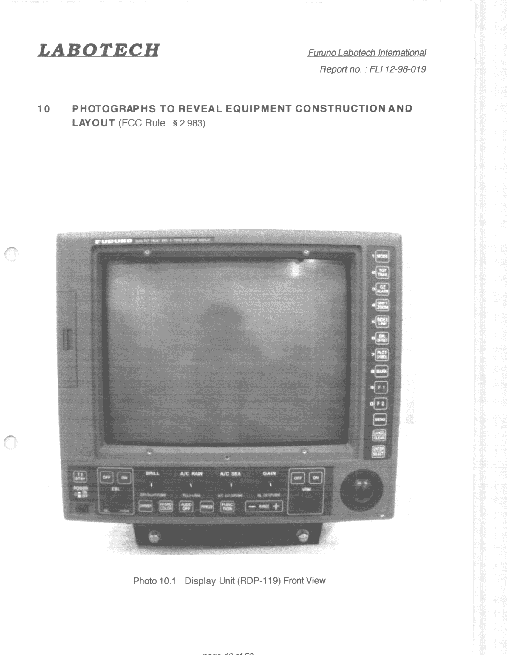 MRD - Marine Radar - FCC ID ADB9ZWFR1510M3 - Furuno USA Inc