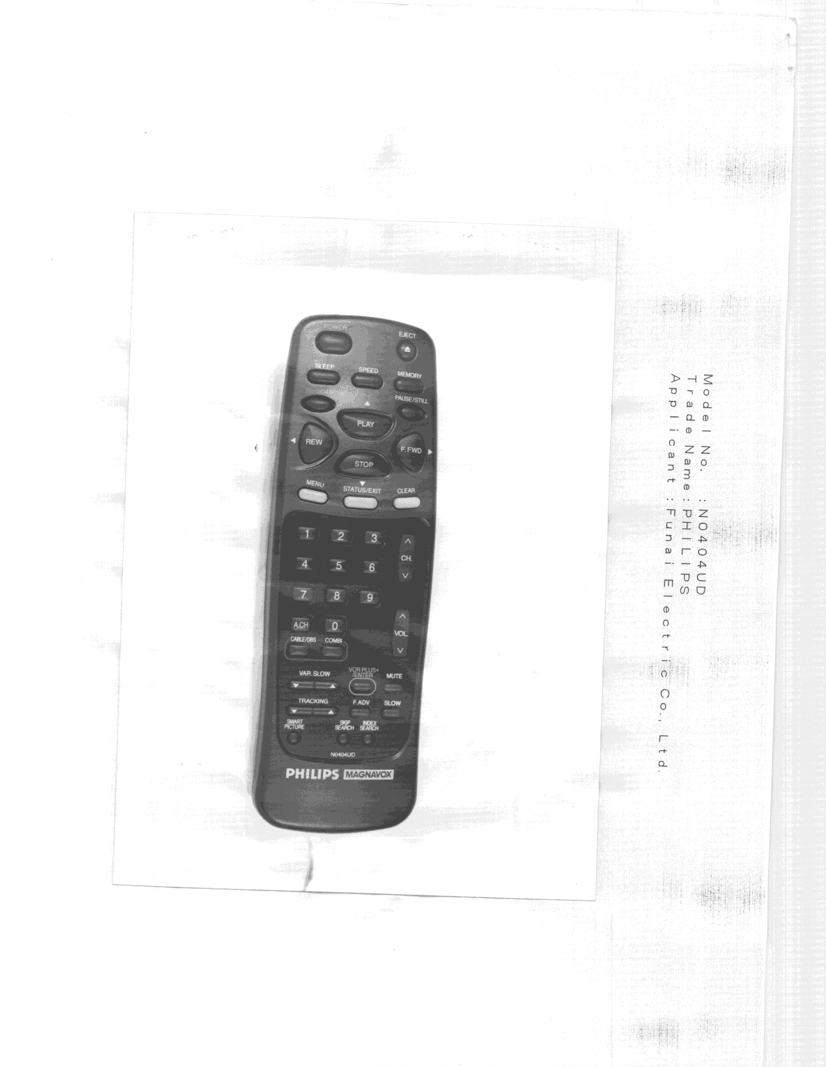 TV Remote Control - FCC ID ADTCCA - Funai Electric Co Ltd