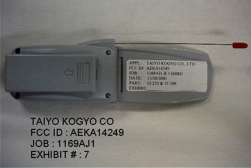 Remote Control Transmitter - FCC ID AEKA14249 - Taiyo Co., Ltd.