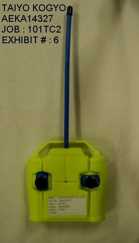 27 MHz Remote Control TX - FCC ID AEKA14327 - Taiyo Co., Ltd.