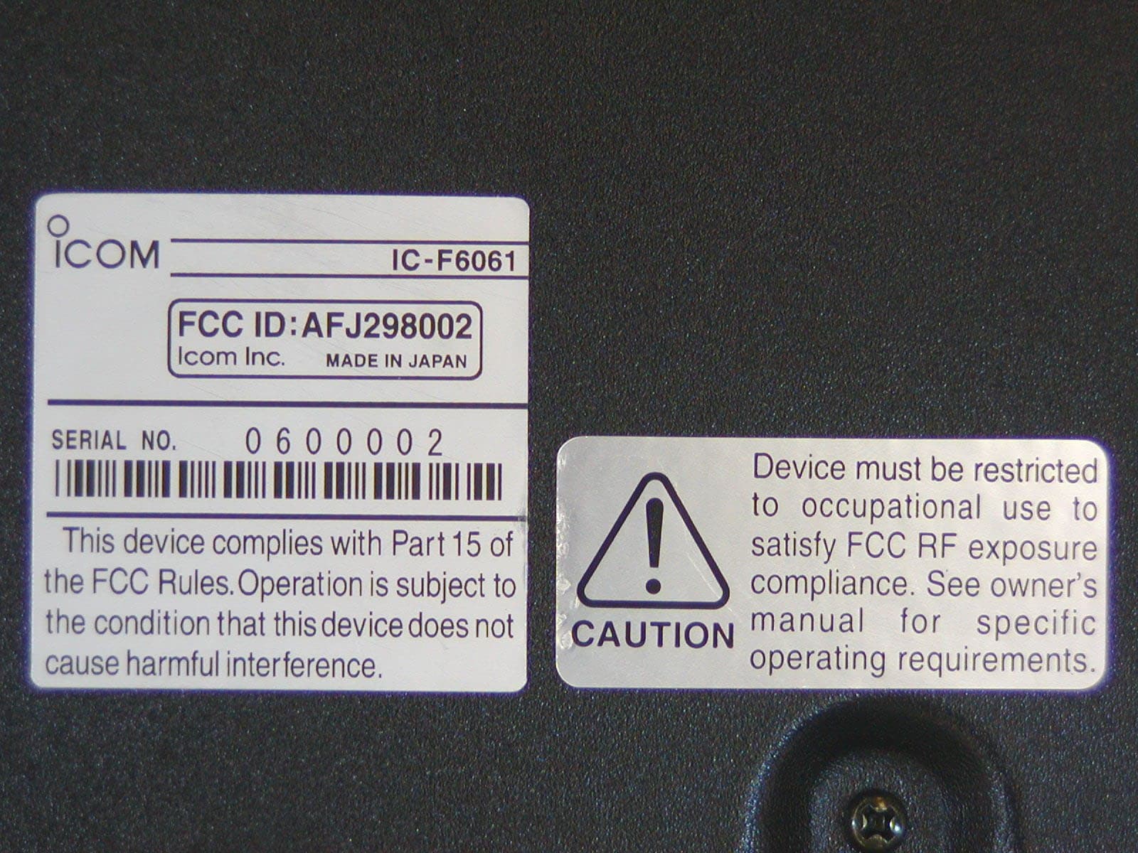 UHF Mobile Transceiver - FCC ID AFJ298002 - ICOM Incorporated