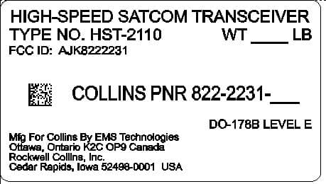 HST-2110 High Speed Satellite Transceiver - FCC ID AJK8222231 - Rockwell Collins Inc