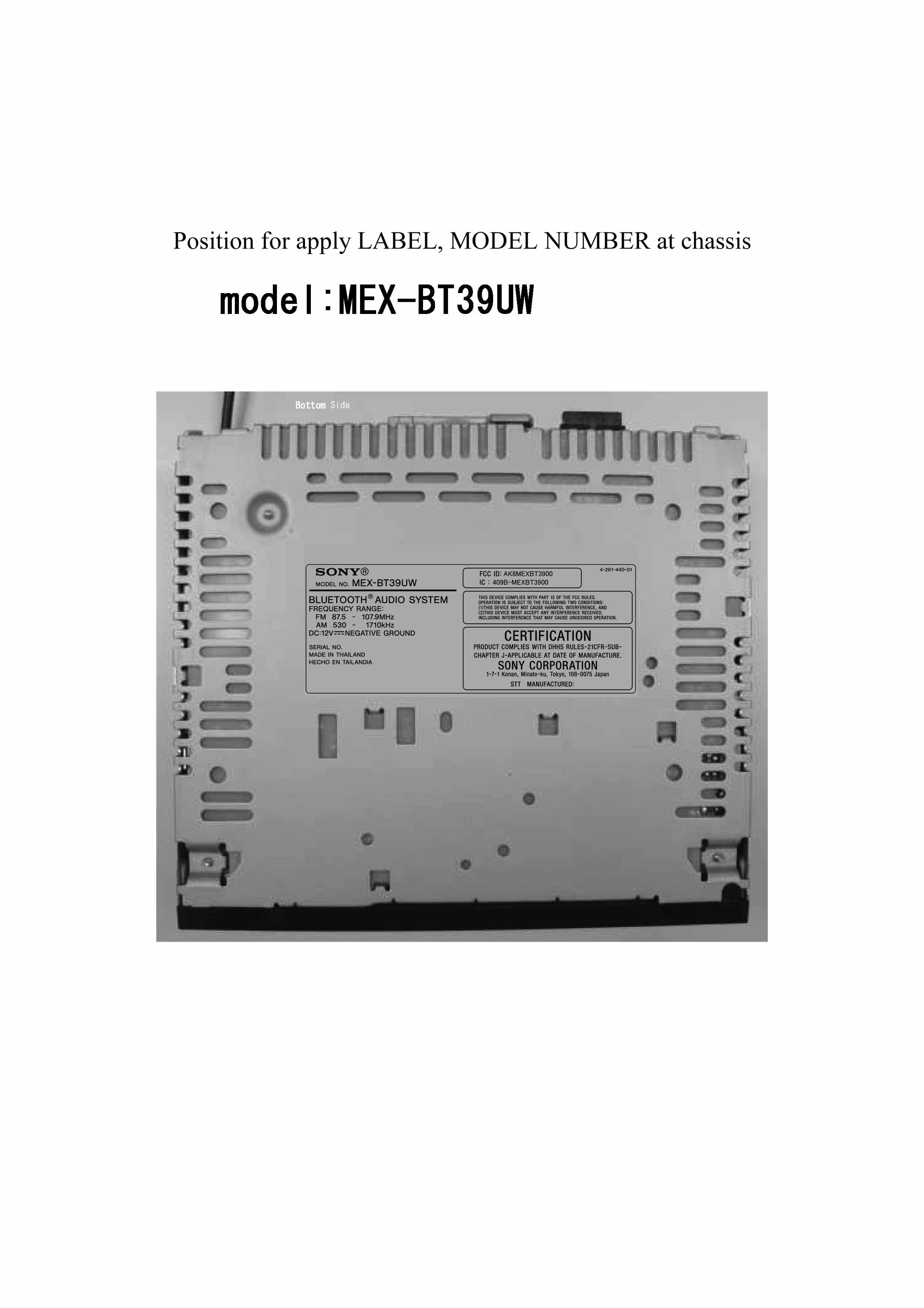 Bluetooth Audio System - FCC ID AK8MEXBT3900 - Sony Group Corporation