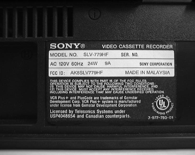 Video Cassette Recorder - FCC ID AK8SLV779HF - Sony Group Corporation