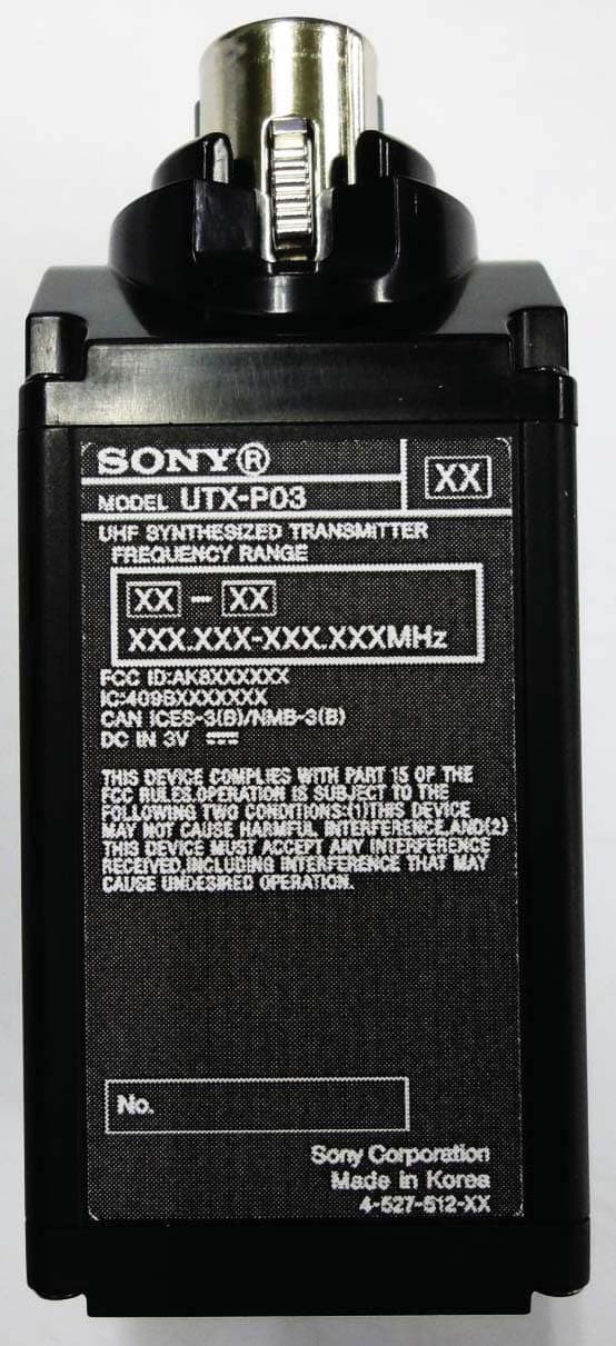 UHF SYNTHESIZED TRANSMITTER - FCC ID AK8UTXP03 - Sony Group Corporation