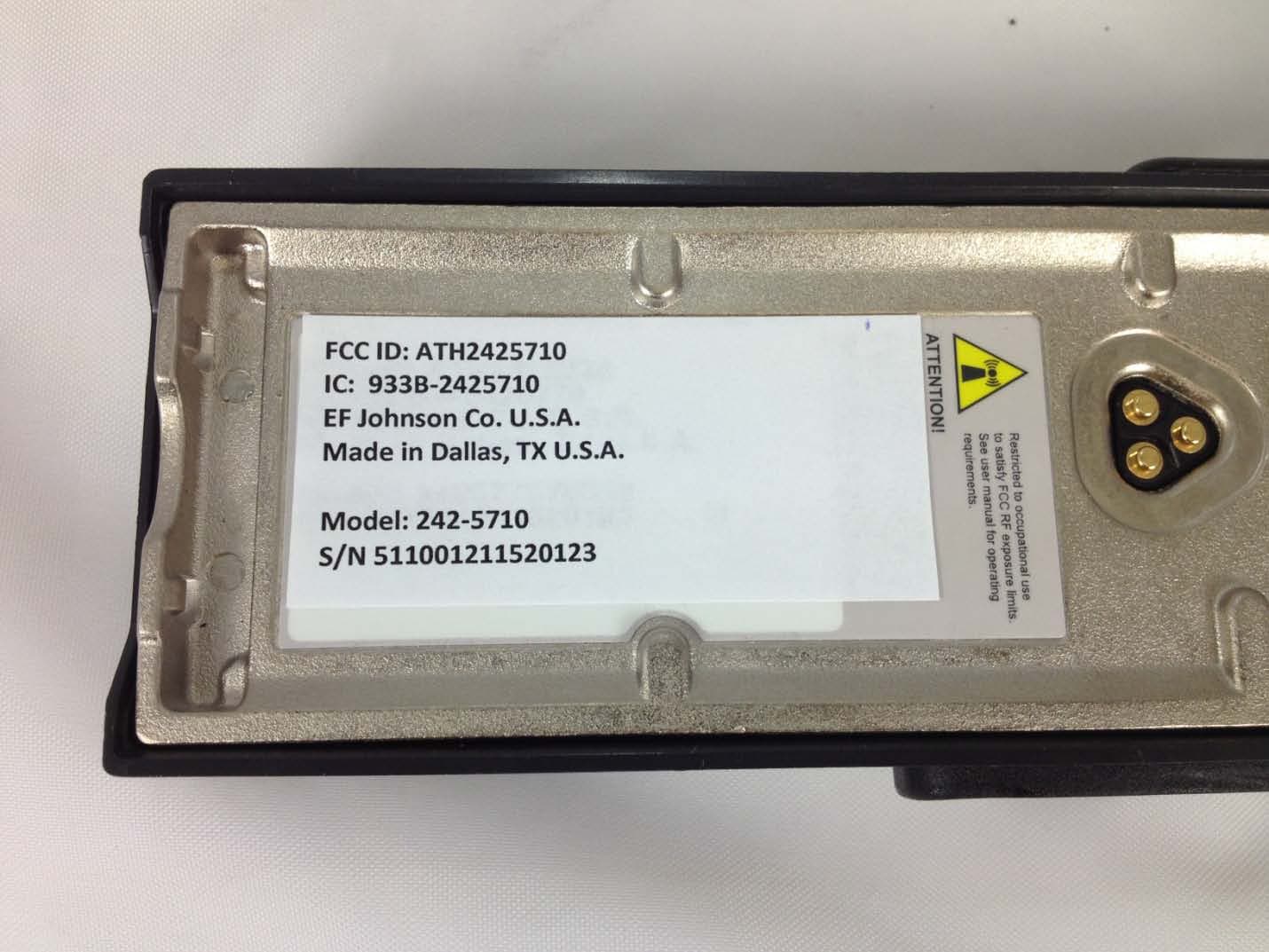 Portable VHF Push-To-Talk (PTT) Radio Transceiver - FCC ID ATH2425710 - E F Johnson Company