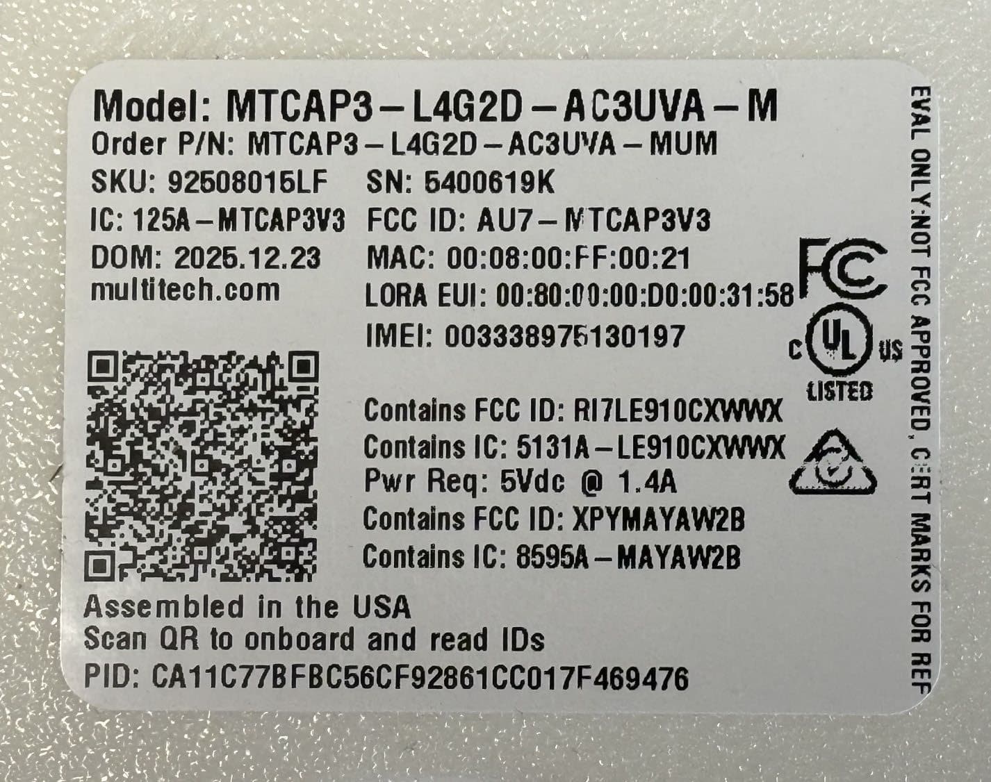 MTCAP3-L4G2D-AC3UVA-M,  MTCAP3-L4G2D-AC3UWA-M - FCC ID AU7-MTCAP3V3 - Multi Tech Systems Inc (2)
