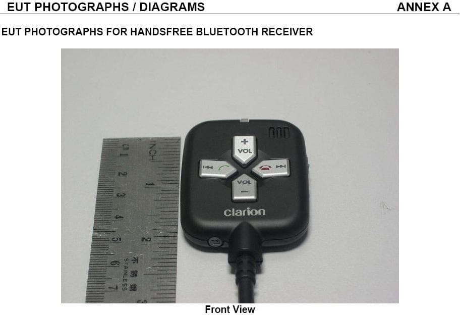 Handsfree Bluetooth Receiver - FCC ID AX206CMBLT370 - Faurecia Clarion Electronics Co., Ltd.
