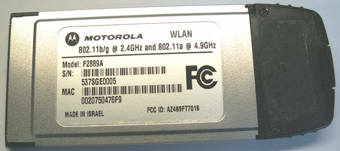 WDE1000-Wireless Device Enabler-CardBus Adapter - FCC ID AZ489FT7016 - Motorola Solutions, Inc. (2)
