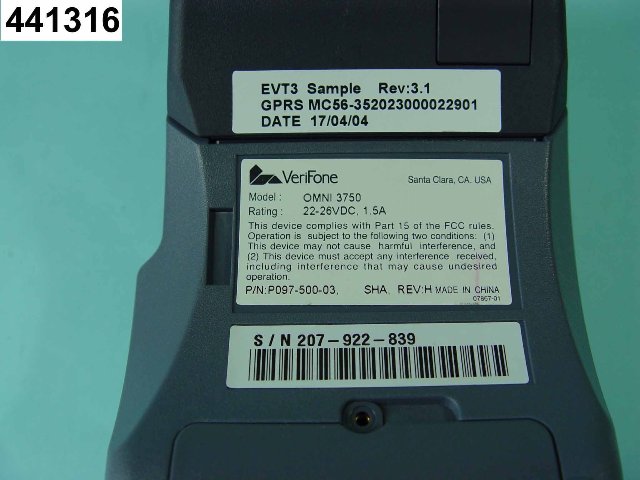 Point of Sale Terminal - FCC ID B32OMNI3750G - VeriFone Inc (3)