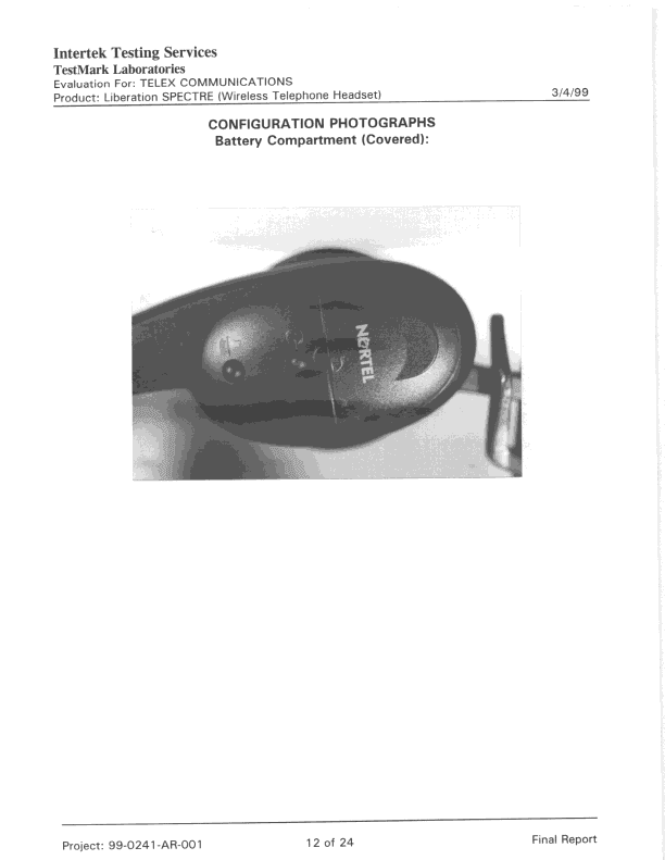 Cordless Telephone Headset - FCC ID B5D300750 - Bosch Security Systems, Inc.