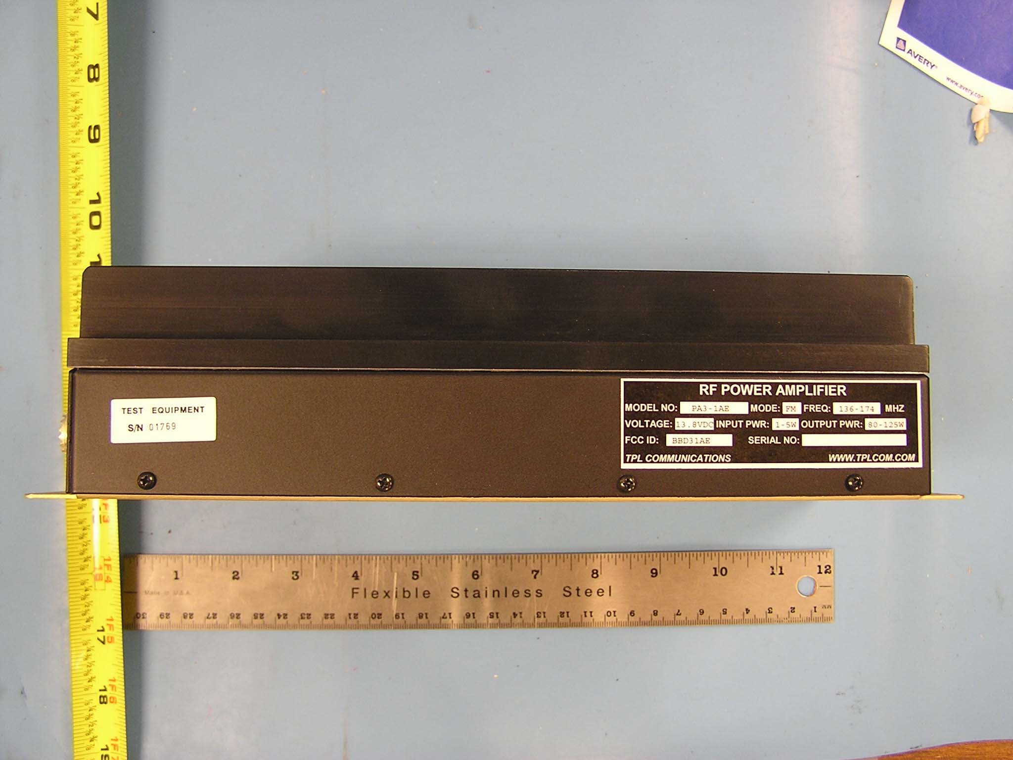 RF Power Amplifier - FCC ID BBD31AE - TPL Communications Inc (3)