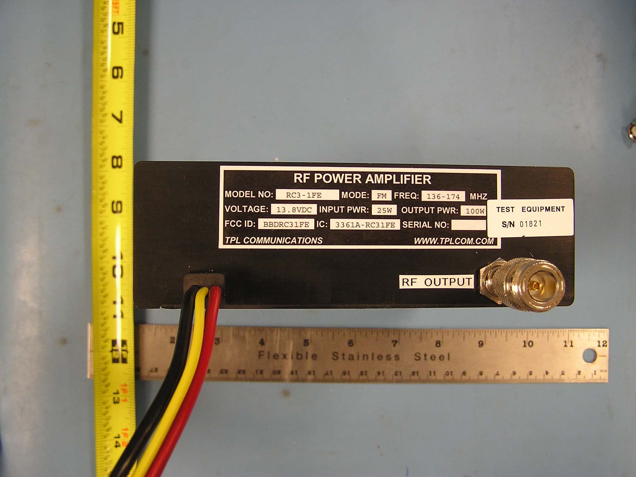 RF Power Amplifier - FCC ID BBDRC31FE - TPL Communications Inc (3)