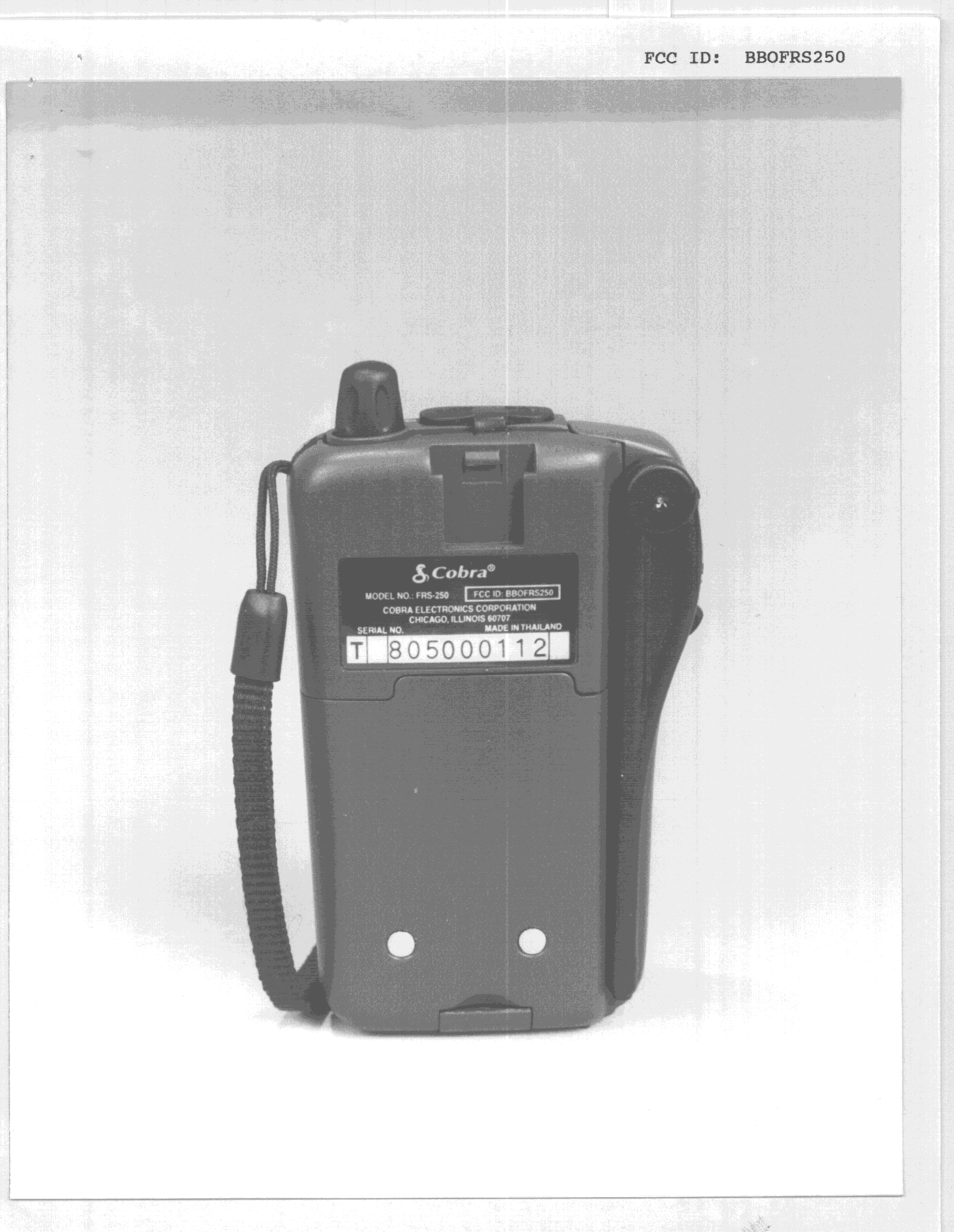 FRF - Part 95 Family Radio Face Held Transmitter - FCC ID BBOFRS250 - Cobra Electronics Corporation (3)