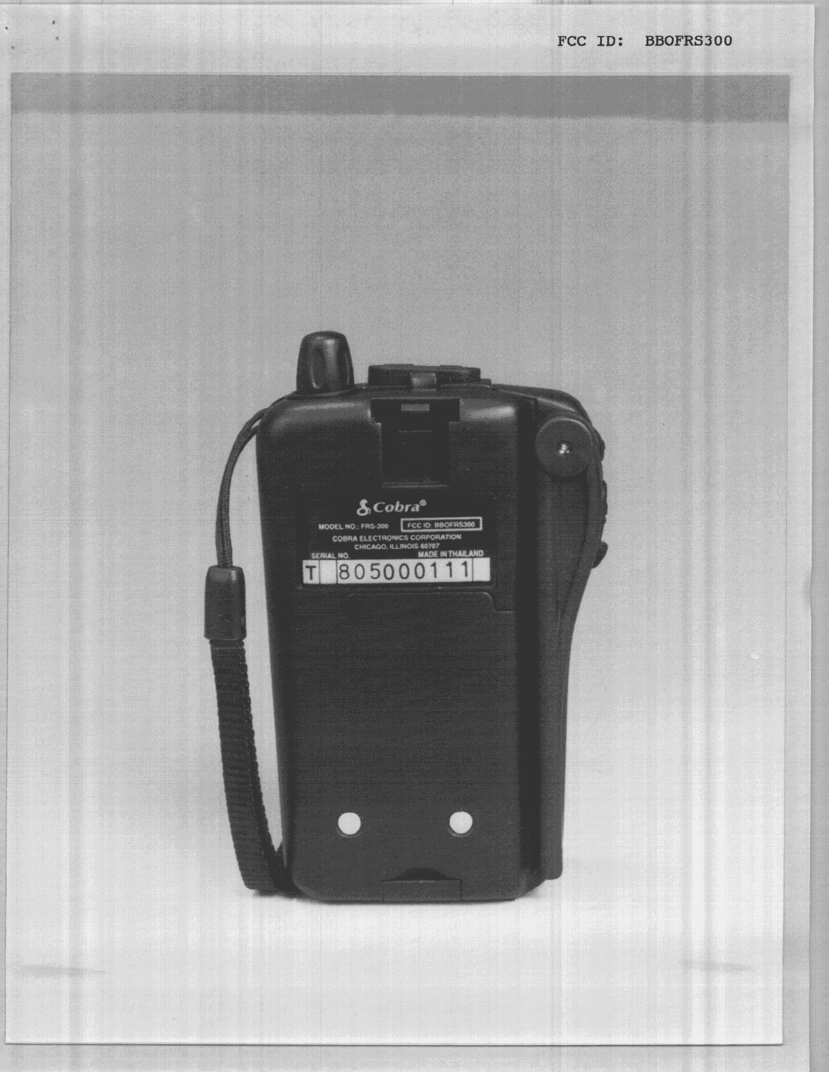 FRF - Part 95 Family Radio Face Held Transmitter - FCC ID BBOFRS300 - Cobra Electronics Corporation (2)