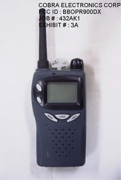 GMRS Held To Face - FCC ID BBOPR900DX - Cobra Electronics Corporation
