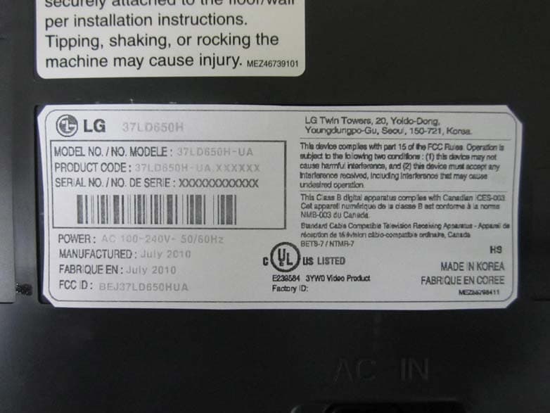LCD TV Monitor - FCC ID BEJ37LD650HUA - LG Electronics USA, Inc. (1)