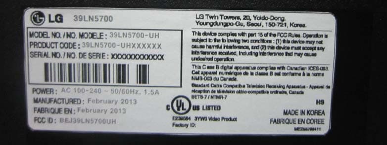LED TV MONITOR - FCC ID BEJ39LN5700UH - LG Electronics USA, Inc.