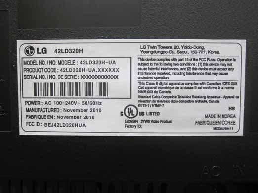 LCD TV(Model: 42LD320H-UA) - FCC ID BEJ42LD320HUA - LG Electronics USA, Inc.