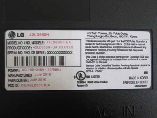 LCD TV Monitor model: 42LD650H-UA - FCC ID BEJ42LD650HUA - LG Electronics USA, Inc. (1)